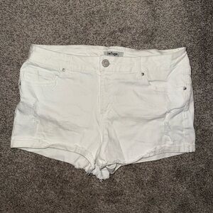 refuge White Distressed High-Rise Denim Shorts